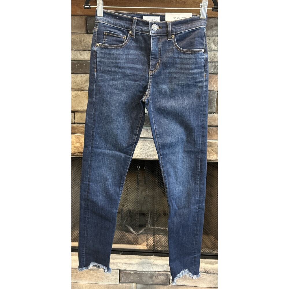 Womens Ann Taylor LOFT Dark Denim Skinny Raw Hem Jeans Size 0 / 25 NWT *D5